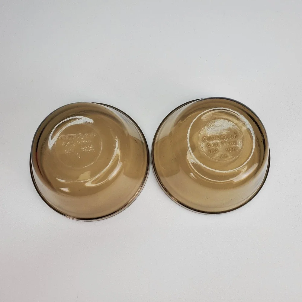 Vintage Smokey Brown Glass Custard Cups 6oz Ramekins‎ Set of 4 USA 1034